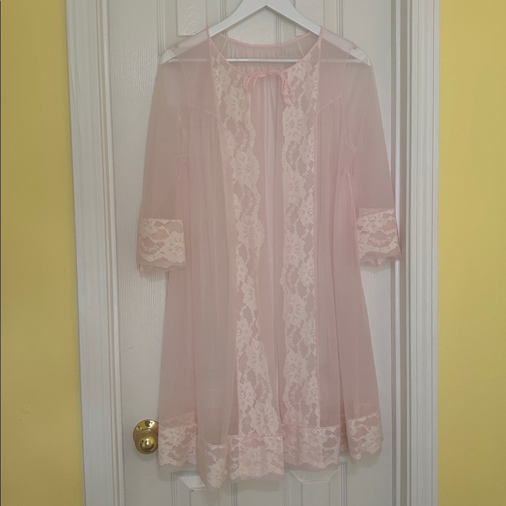 ASO Betty Draper Mad Men Pink & White Lace Sears Nightgown Peignoir Set vintage - Picture 5 of 5